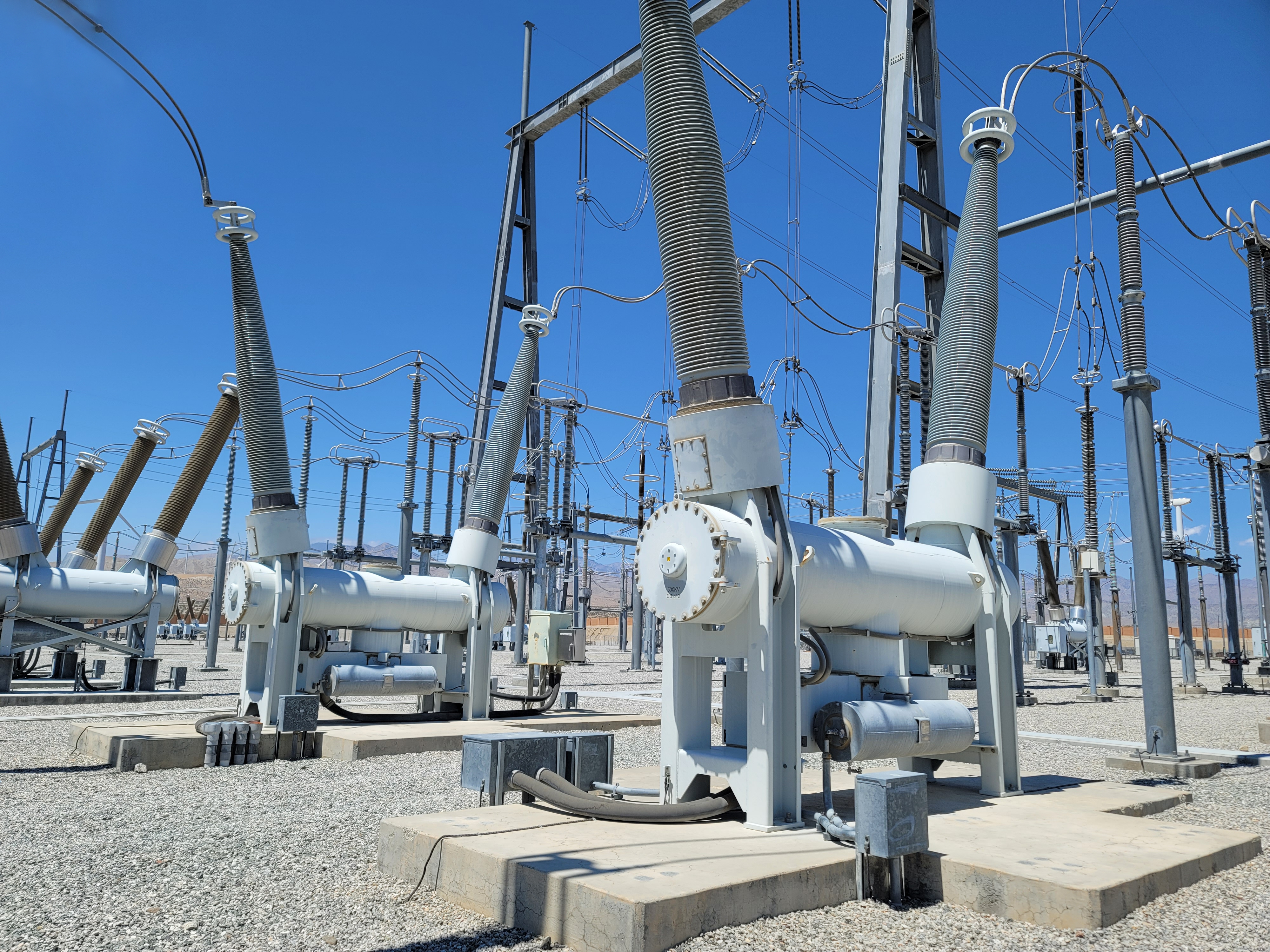 Electrical transformers at an outdoor power station