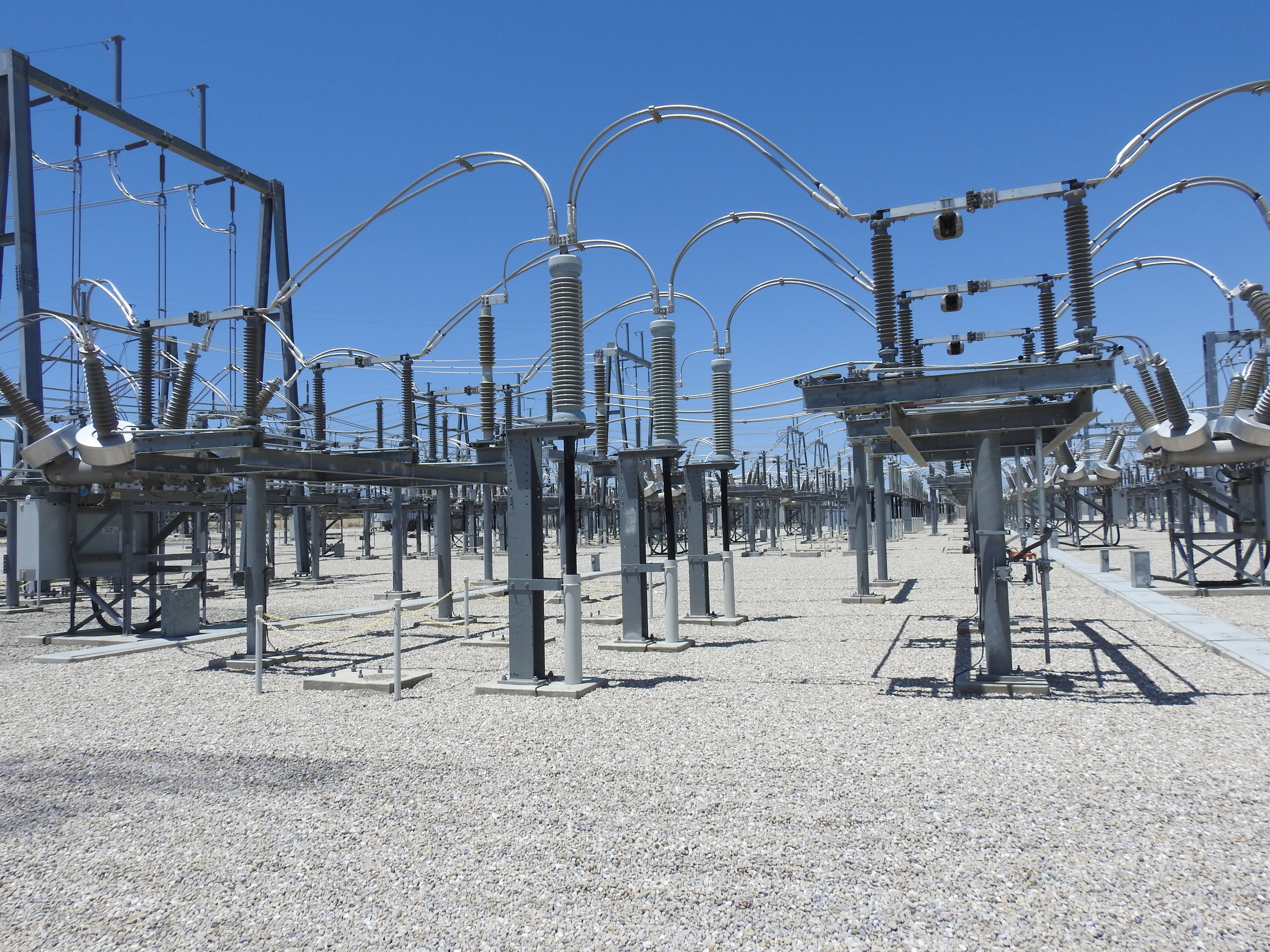 High voltage electrical substation with transformers
